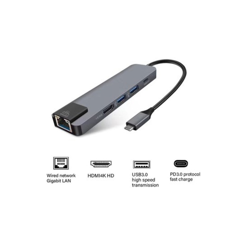 Foto 2 | Hub Ethernet Usb-c 5 En 1 Con Puerto Hdmi 4k Y Puerto Gigabit Rj45 - Venta Internacional.