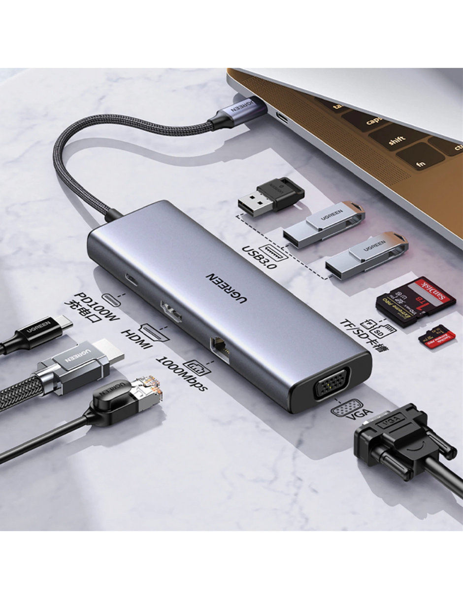 Foto 4 pulgar | Hub 9 En 1 Ugreen 3 Usb-a, 1 Usb-c, 1 Hdmi 4k/60hz, Sd/tft, Ethernet Y Vga