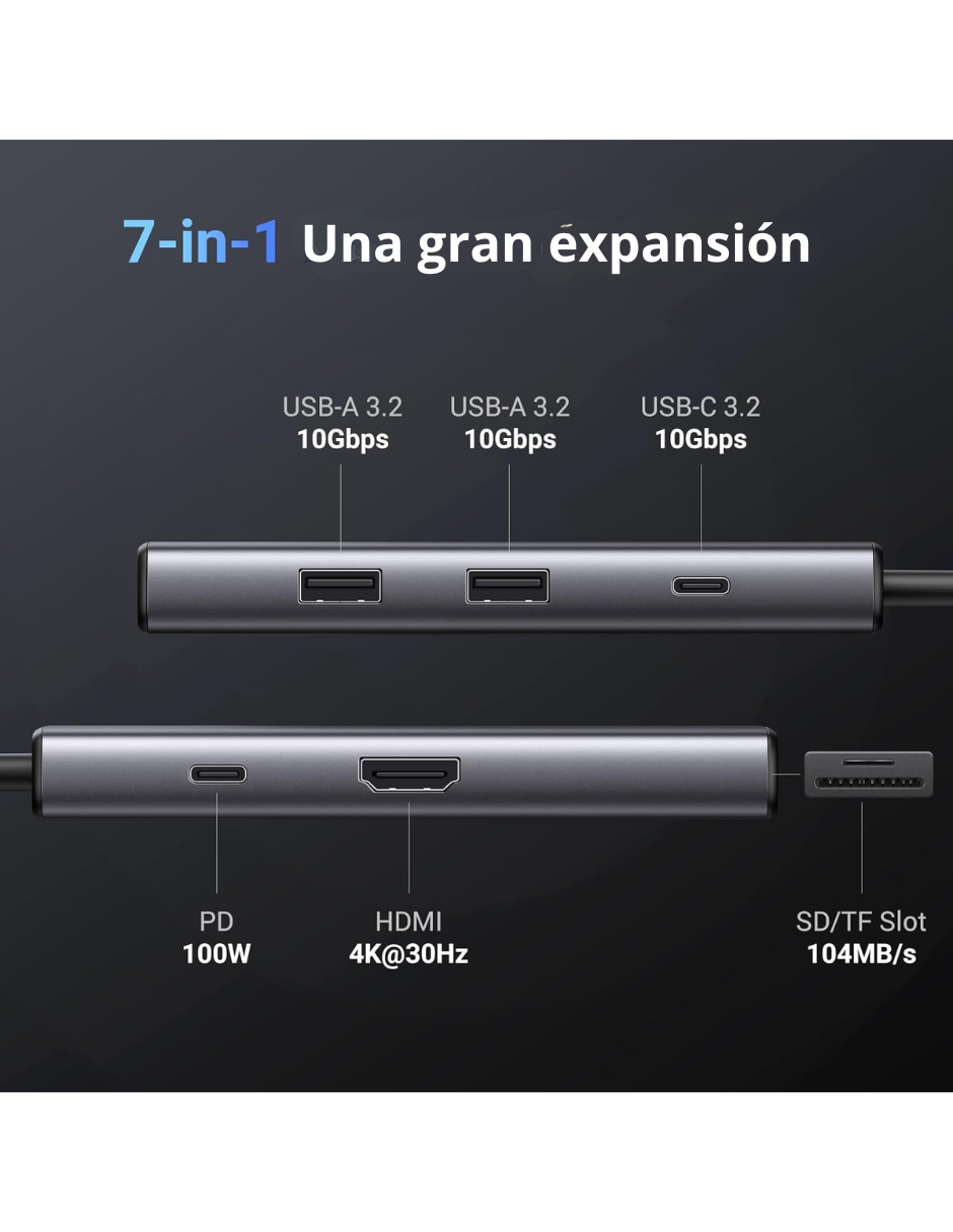 Foto 4 pulgar | Hub Usb-c 7 En 1 Cm498 Ugreen 2 Usb-a, 2 Usb-c, 1 Hdmi 4k/60hz Y Sd/tft