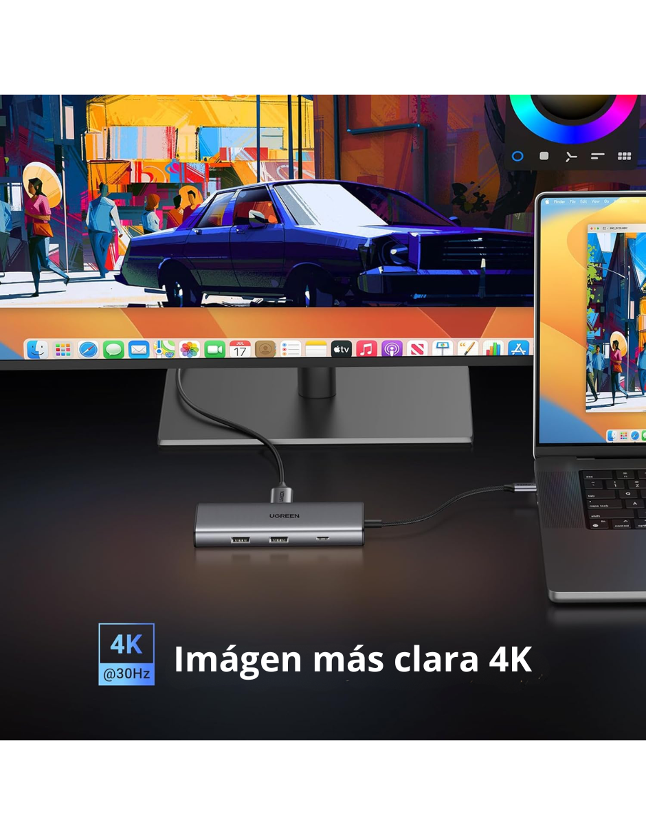 Foto 6 pulgar | Hub Usb-c 7 En 1 Cm498 Ugreen 2 Usb-a, 2 Usb-c, 1 Hdmi 4k/60hz Y Sd/tft