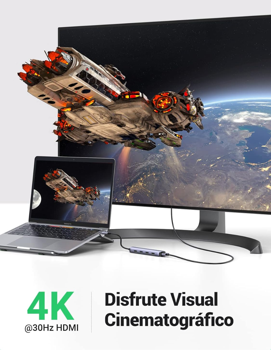 Foto 5 pulgar | Hub Usb-c 5 En 1 Ugreen 4 Usb-a 3.0 Y 1 Hdmi 4k 5gbps