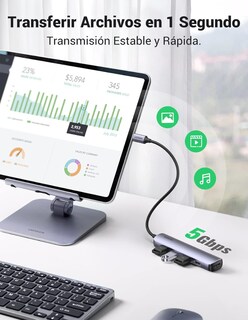Foto 5 | Hub Usb-c 5 En 1 Ugreen 4 Usb-a 3.0 Y 1 Hdmi 4k 5gbps