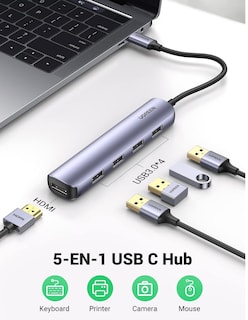 Foto 6 | Hub Usb-c 5 En 1 Ugreen 4 Usb-a 3.0 Y 1 Hdmi 4k 5gbps