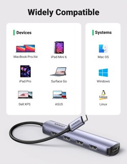 Foto 8 | Hub Usb-c 5 En 1 Ugreen 4 Usb-a 3.0 Y 1 Hdmi 4k 5gbps