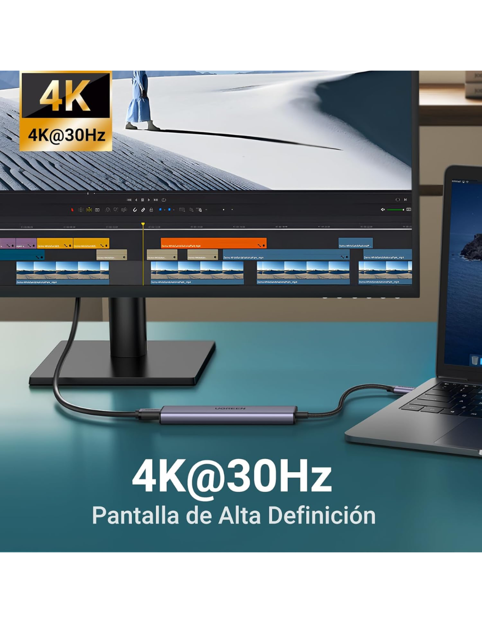 Foto 4 pulgar | Hub Usb-c 5 En 1 Ugreen 3 Usb-a, 1 Usb-c Y Hdmi 4k/30hz 5gbps