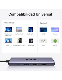 Foto 6 | Hub Usb-c 5 En 1 Ugreen 3 Usb-a, 1 Usb-c Y Hdmi 4k/30hz 5gbps