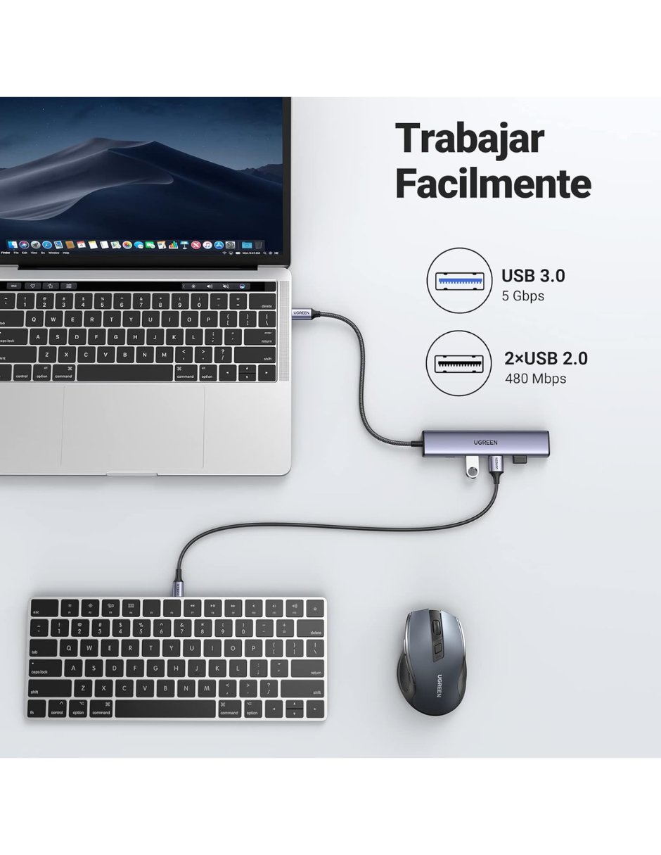 Foto 8 pulgar | Hub Usb-c 5 En 1 Ugreen 3 Usb-a, 1 Usb-c Y Hdmi 4k/30hz 5gbps