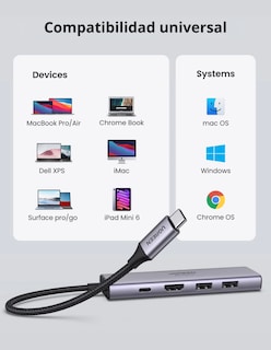 Foto 4 | Hub Usb-c 6 En 1 Ugreen 2 Usb-a, 1 Usb-c, Hdmi 4k/30hz Y Sd/tft
