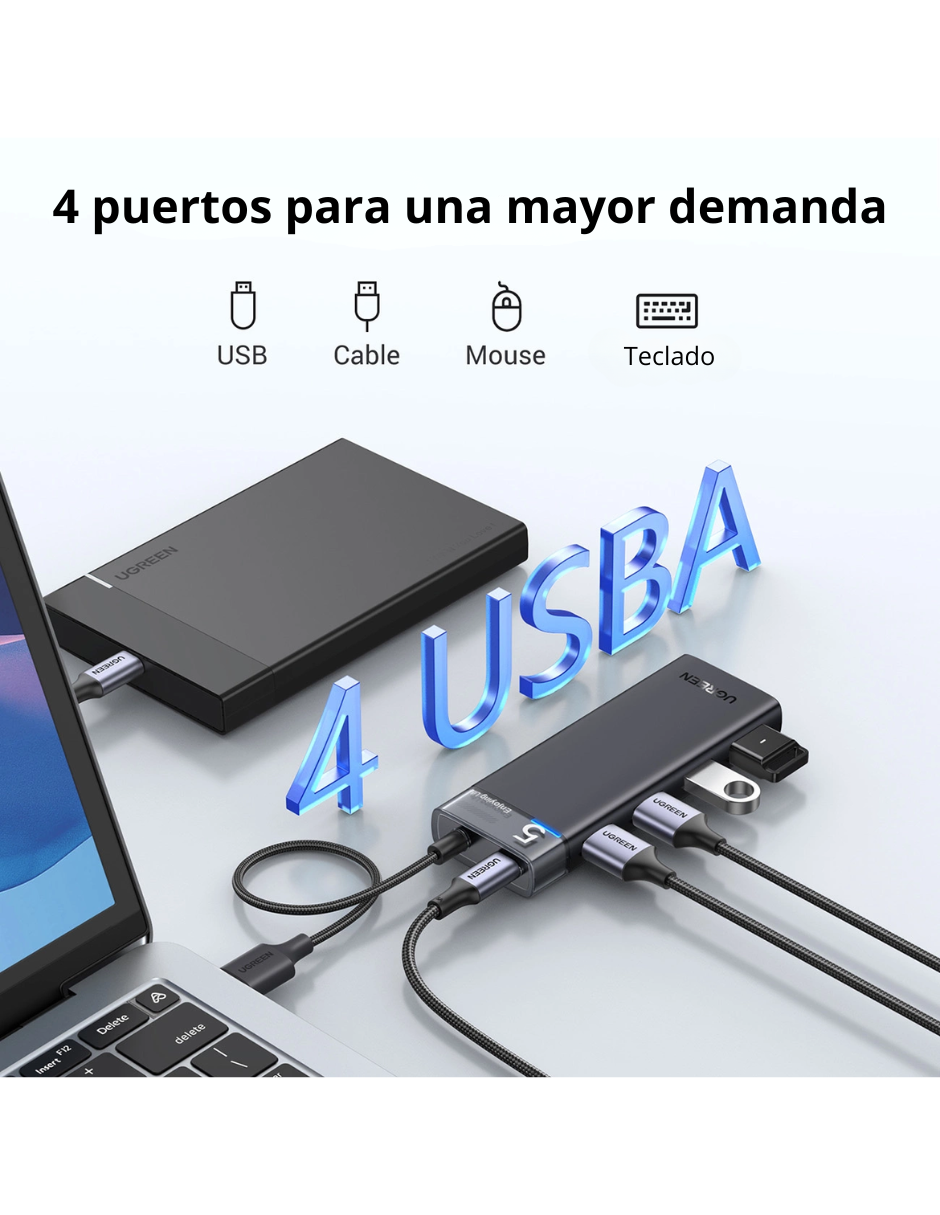 Foto 6 pulgar | Hub Usb-c 4 En 1 Cm653 Ugreen Usb-a 3.0 Con Indicador Led 5gbps