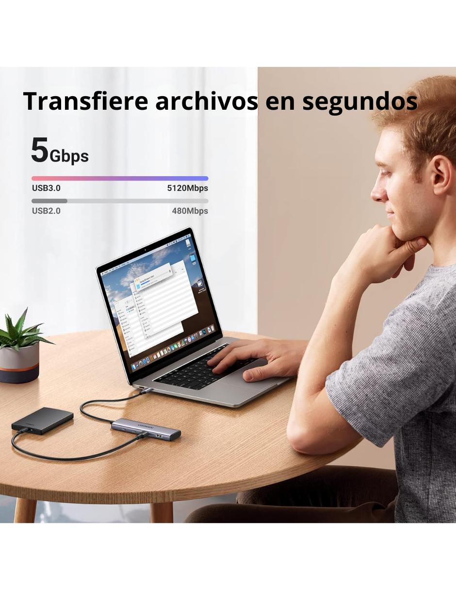 Foto 4 pulgar | Hub Usb-c 4 En 1 Cm473 Ugreen 2 Usb-a 3.0 Y 2 Usb-c 5gbps