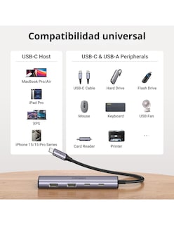 Foto 5 | Hub Usb-c 4 En 1 Cm473 Ugreen 2 Usb-a 3.0 Y 2 Usb-c 5gbps
