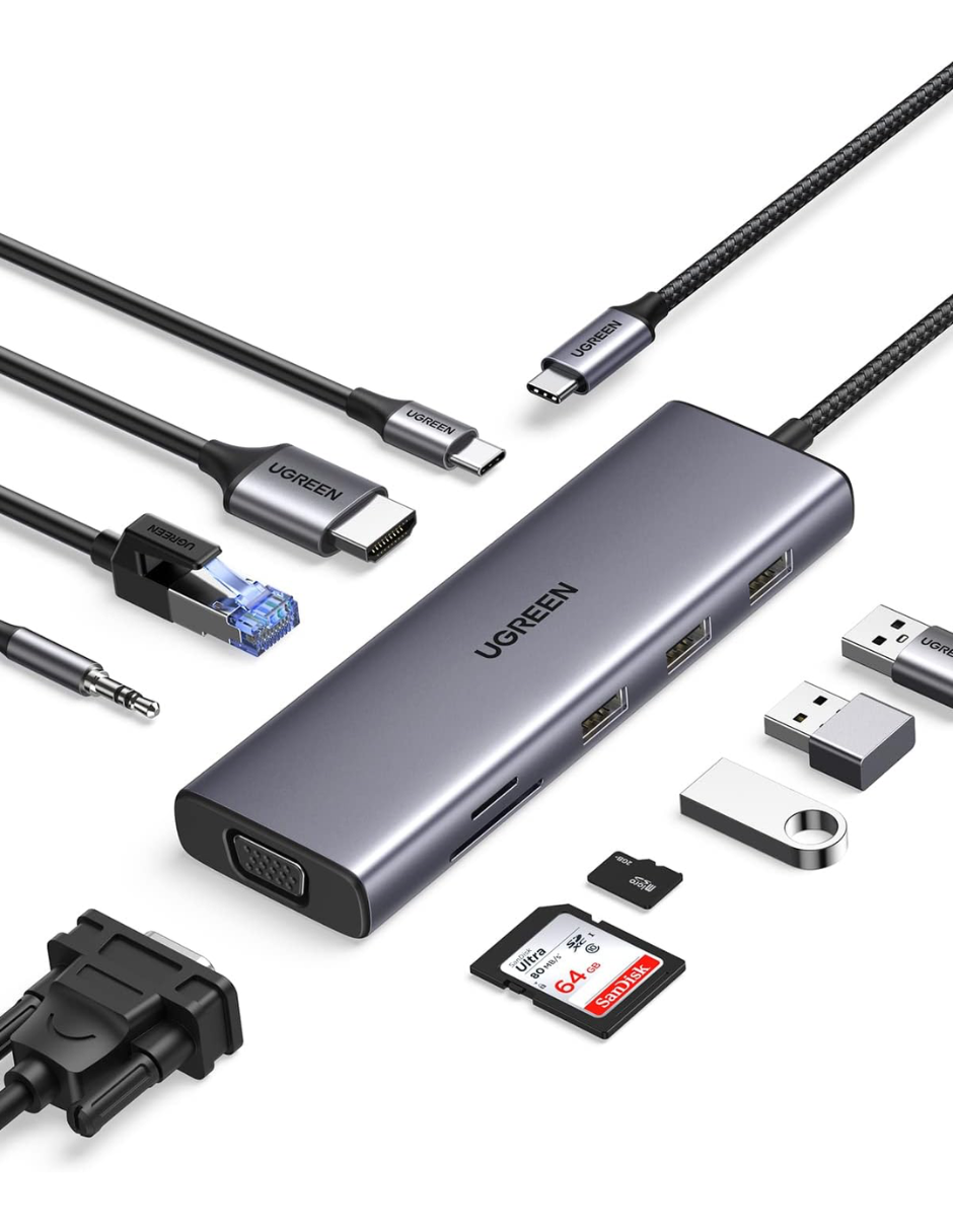 Foto 3 pulgar | Hub 10 En 1 Ugreen 3 Usb-a, 1 Usb-c, 1 Hdmi 4k/60hz, Sd/tft, Ethernet, Vga Y Jack 3.5