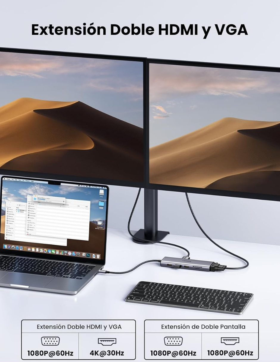 Foto 5 pulgar | Hub 10 En 1 Ugreen 3 Usb-a, 1 Usb-c, 1 Hdmi 4k/60hz, Sd/tft, Ethernet, Vga Y Jack 3.5