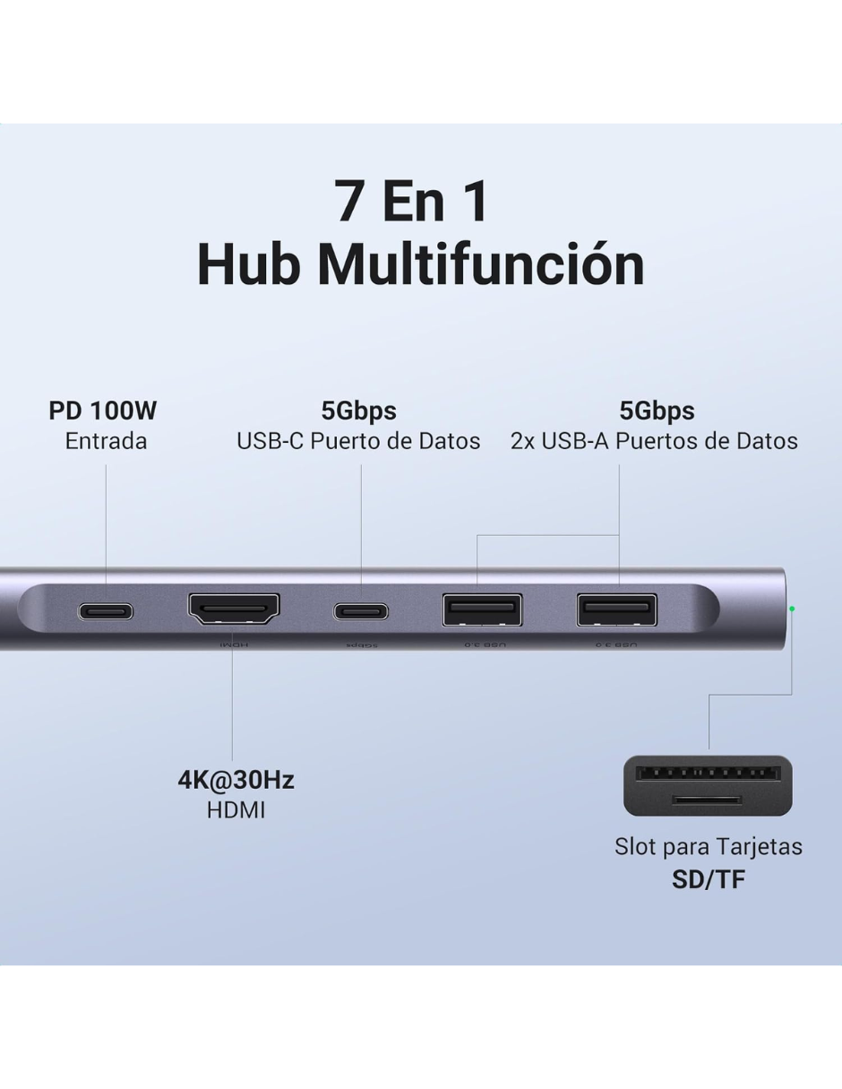 Foto 5 pulgar | Hub Usb-c 7 En 1 Ugreen 2 Usb-a, 2 Usb-c, 1 Hdmi 4k/60hz Y Sd/tft