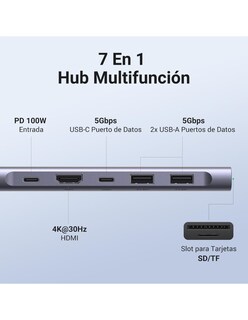 Foto 4 | Hub Usb-c 7 En 1 Ugreen 2 Usb-a, 2 Usb-c, 1 Hdmi 4k/60hz Y Sd/tft