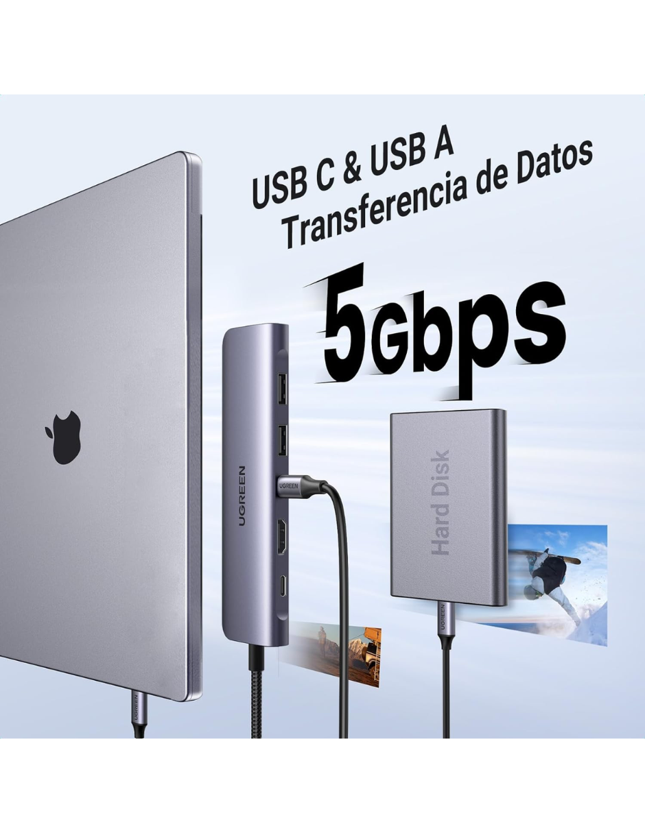 Foto 7 pulgar | Hub Usb-c 7 En 1 Ugreen 2 Usb-a, 2 Usb-c, 1 Hdmi 4k/60hz Y Sd/tft