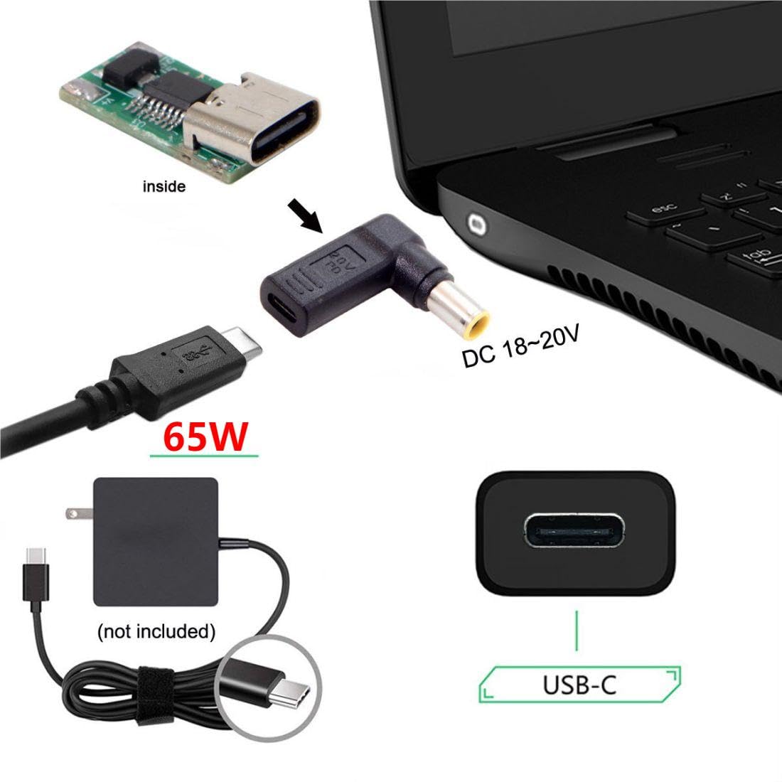 Foto 4 pulgar | Adaptador Conversor Chenyang Usb C A Dc 7,9 X 5,4 Mm Pd 65 W - Venta Internacional.