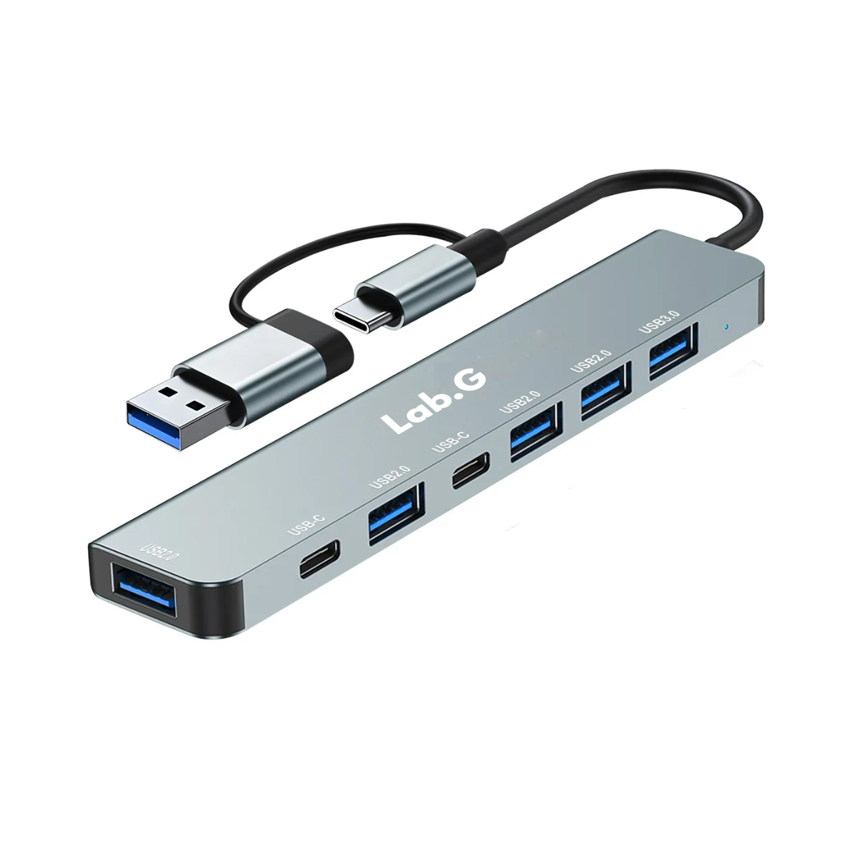 Adaptador Usb Para Laptop Usb 3.0 5gbps 7 En 2 Hub Usb C Lab.g Gris