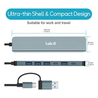 Foto 4 | Adaptador Usb Para Laptop Usb 3.0 5gbps 7 En 2 Hub Usb C Lab.g Gris