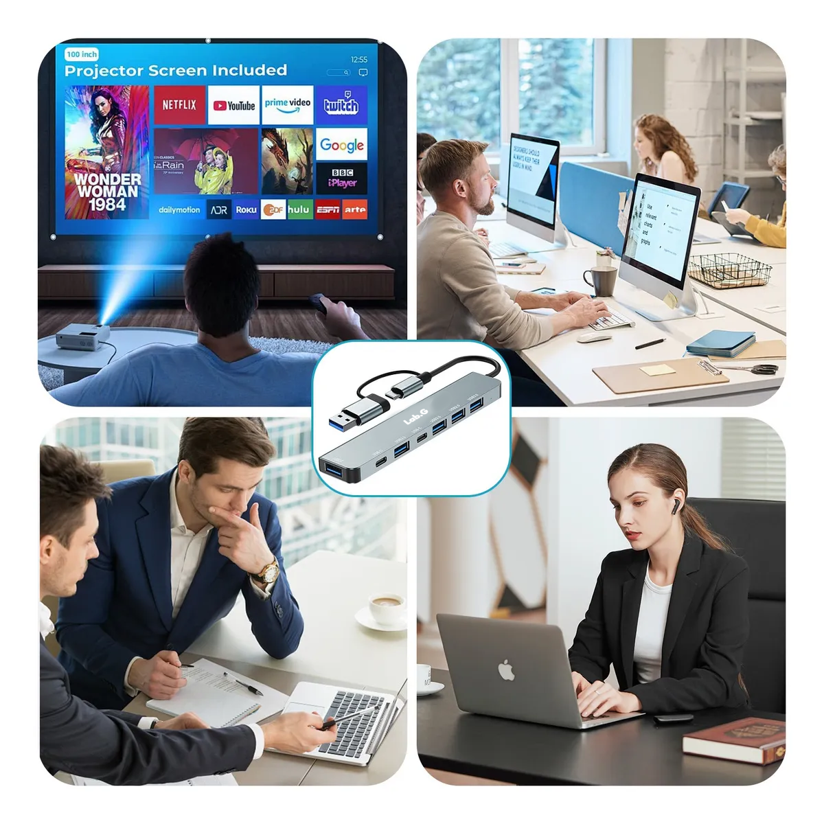 Foto 6 pulgar | Adaptador Usb Para Laptop Usb 3.0 5gbps 7 En 2 Hub Usb C Lab.g Gris