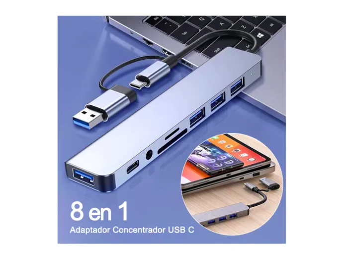 Foto 3 pulgar | 8en1 Adaptador Xtellar Usb Tipo C Multipuerto Hub Puertos
