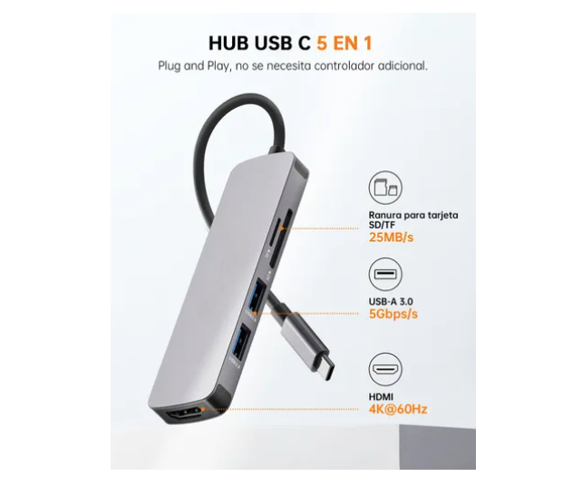Foto 3 pulgar | Hub Usb C 5 En 1 Xtellar Adaptador Hdmi 4k