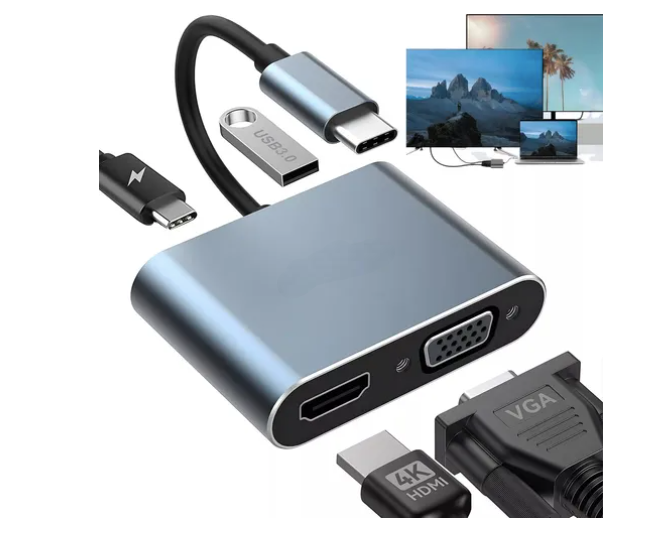 Foto 2 pulgar | Adaptador Xtellar  Usb C A Hdmi Vga Usb3.0 4k 4 En 1