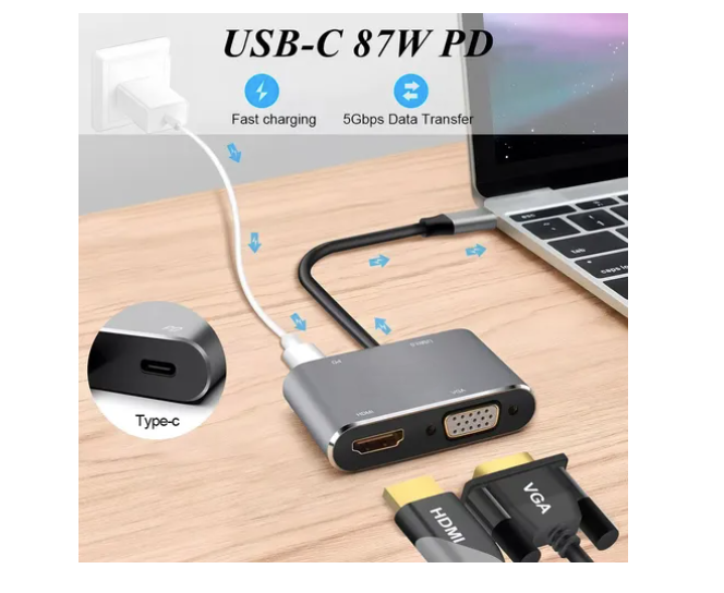 Foto 3 pulgar | Adaptador Xtellar  Usb C A Hdmi Vga Usb3.0 4k 4 En 1