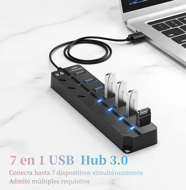 Foto 2 | Xtellar  Multi Usb 3.0 Hub De 7 Puertos Con Interruptores Led Individuales