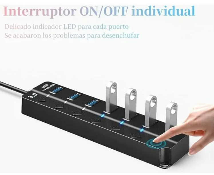 Foto 4 pulgar | Xtellar  Multi Usb 3.0 Hub De 7 Puertos Con Interruptores Led Individuales