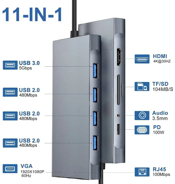 Foto 2 | Estación De Acoplamiento Xtellar  Adaptador Multipuerto Usb-c Con Docking Station Y Carga Ultra Rápida