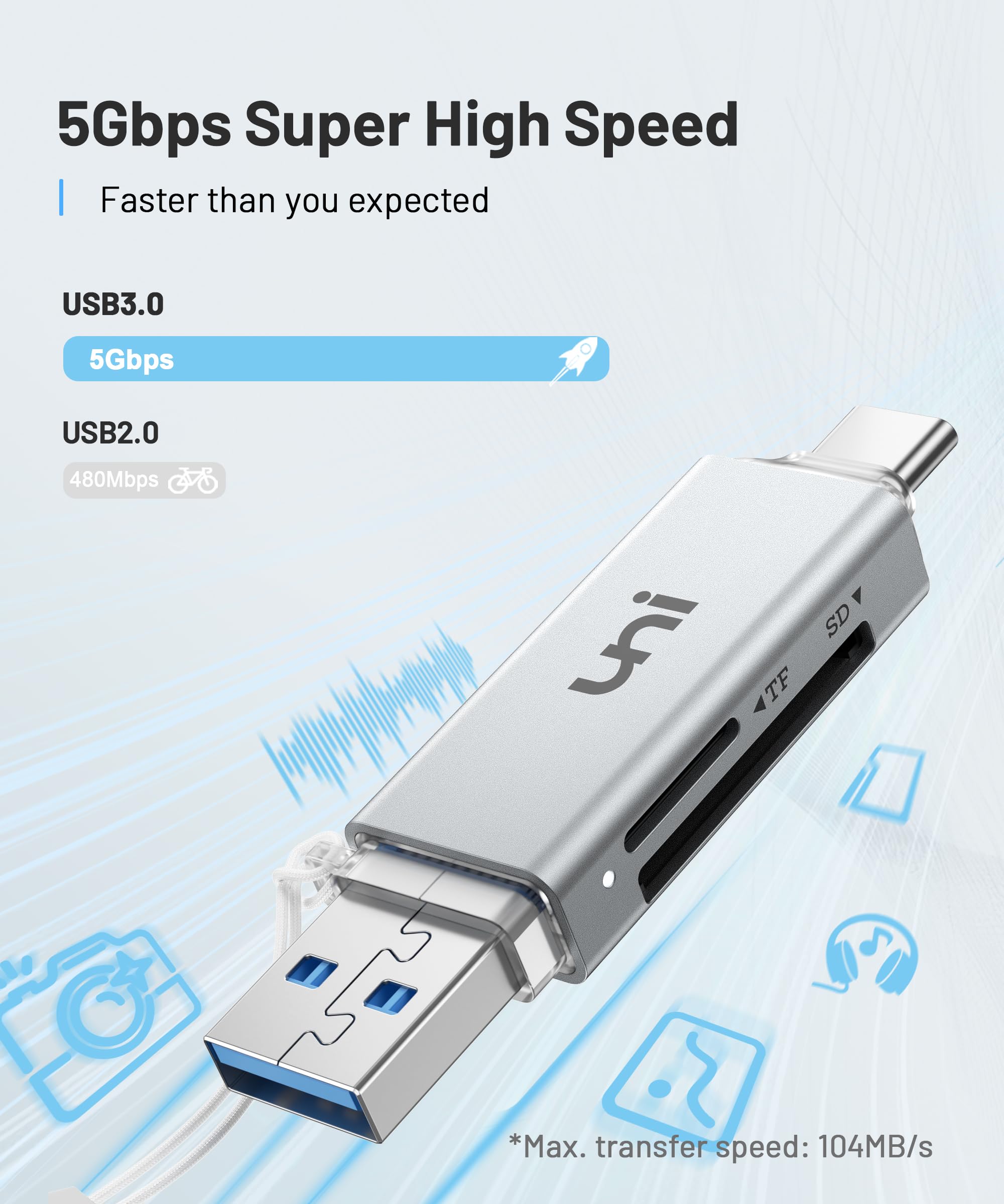 Foto 2 | Lector De Tarjetas Sd Uni De Alta Velocidad Usb C A Micro Sd Usb 3.0 Plateado - Venta Internacional.