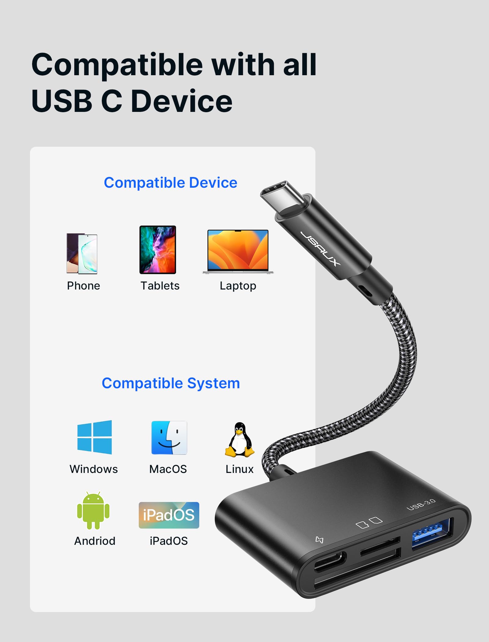 Foto 8 pulgar | Lector De Tarjetas Sd Usb-c Jsaux 4 En 1 Con Usb 3.0 Y Puerto De Carga - Venta Internacional.