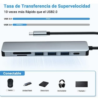 Foto 3 | Xtellar Adaptador Multipuerto 7 En 1 Hub Usb Tipo C Con Hdmi 4k Y 3 Puertos Usb 3.0: Elevando Tu Experiencia Digital