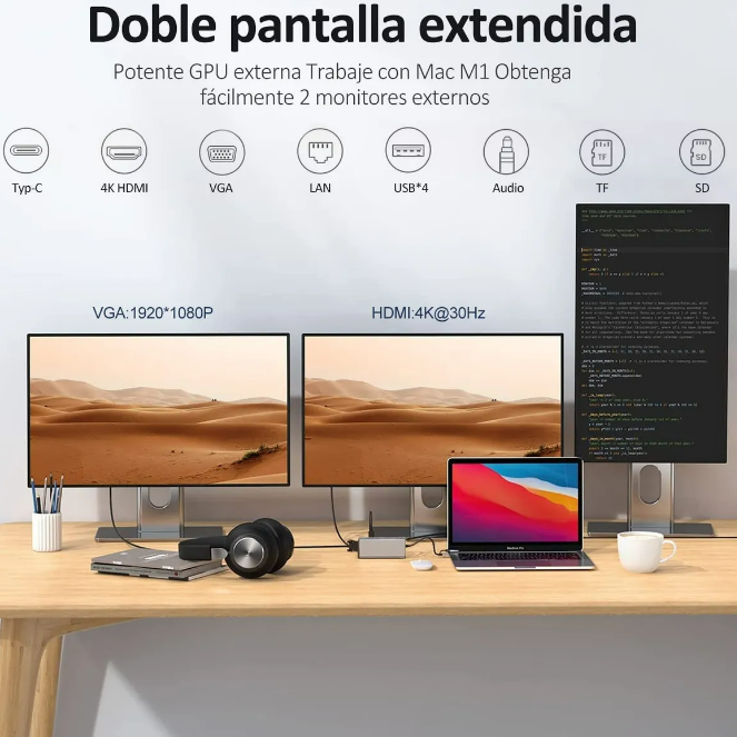 Foto 4 pulgar | Estación De Acoplamiento 11 En 1 Xtellar: Hub Usb-c Con Hdmi 4k  100w De Carga Rápida  Vga Y Rj45 Ethernet