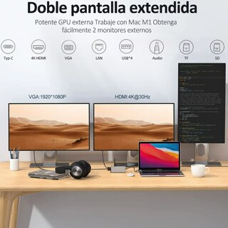 Foto 3 | Estación De Acoplamiento 11 En 1 Xtellar: Hub Usb-c Con Hdmi 4k 100w De Carga Rápida Vga Y Rj45 Ethernet