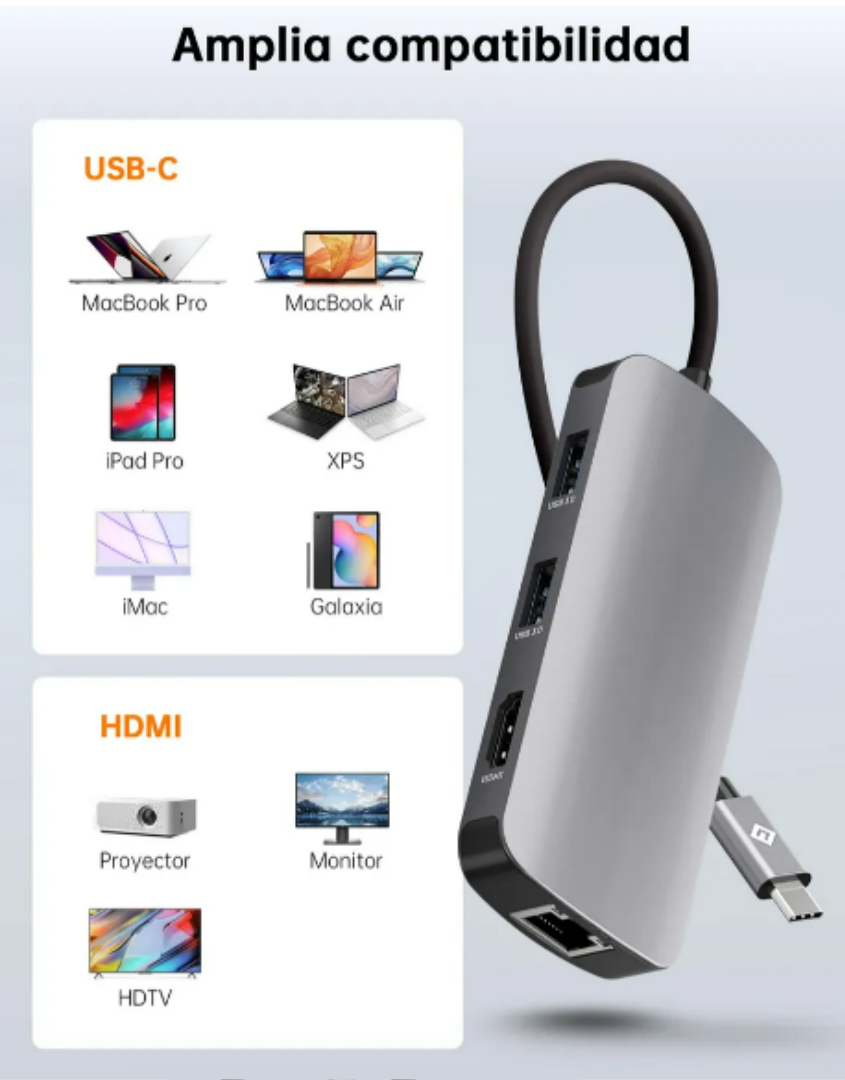 Foto 2 | Hub Usb-c Xtellar 7 en 1  Adaptador Premium 4k Hdmi y Ethernet Para Multitasking
