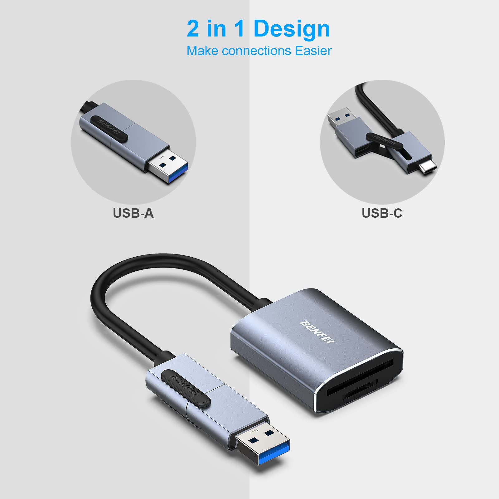 Foto 3 pulgar | Lector De Tarjetas De Memoria Benfei Usb Type-c/type-a Para Iphone Mac - Venta Internacional.