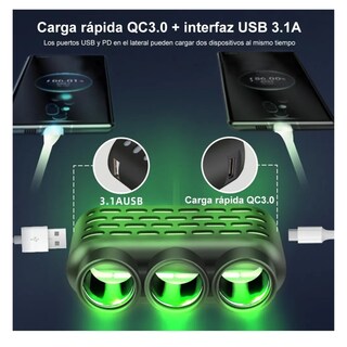 Foto 3 | Adaptador Múltiples Puertos Usb Cargador De Coche Con Luces Belug Negro