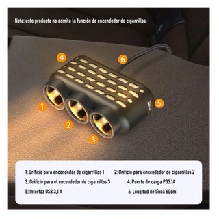 Foto 4 | Adaptador Múltiples Puertos Usb Cargador De Coche Con Luces Lab.g Negro