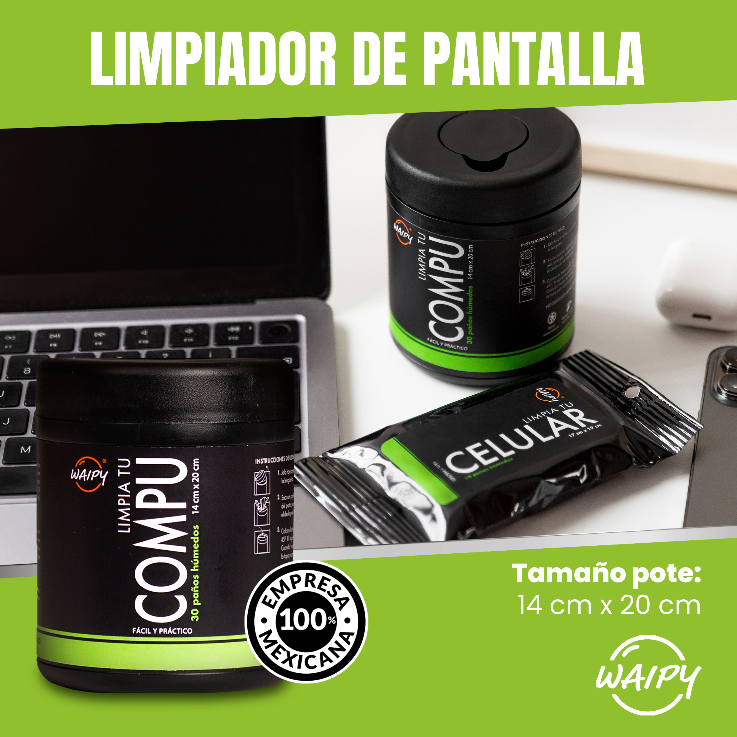 Foto 5 pulgar | Toallitas Húmedas Limpiadoras 3 Botes Limpia Tu Compu Waipy