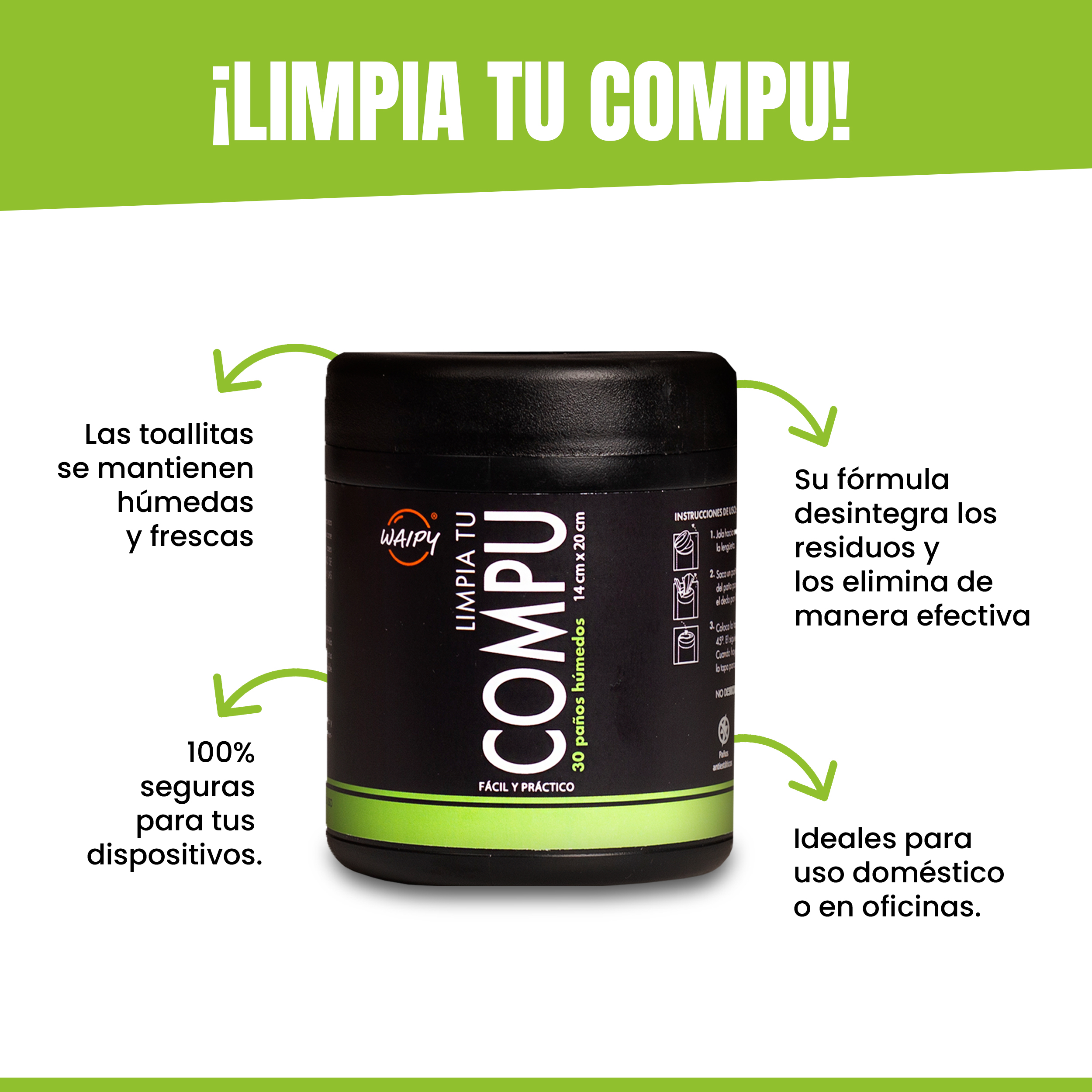 Foto 6 pulgar | Toallitas Húmedas Limpiadoras 3 Botes Limpia Tu Compu Waipy