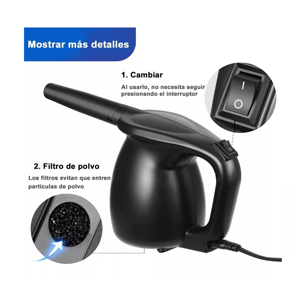 Foto 5 pulgar | Kit Plumero De Aire Limpiador Soplador Comprimido P/ Pc 600w Negro