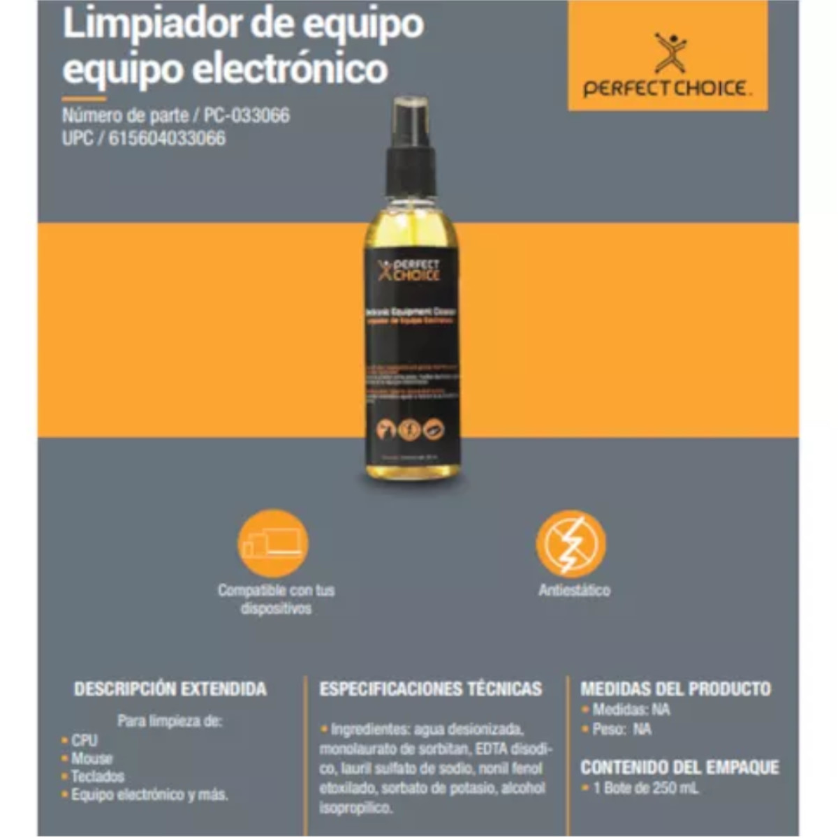 Foto 5 pulgar | Kit Limpiador De Electrónicos Perfect Choice 12pz 250ml c/u