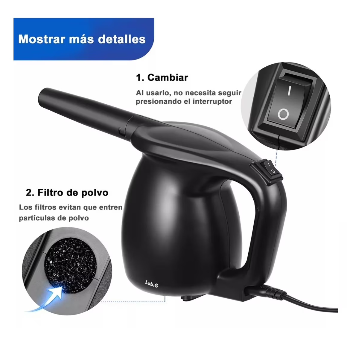 Foto 3 | Kit Plumero De Aire Lab.g Limpiador Soplador Comprimido P/ Pc 600w Negro
