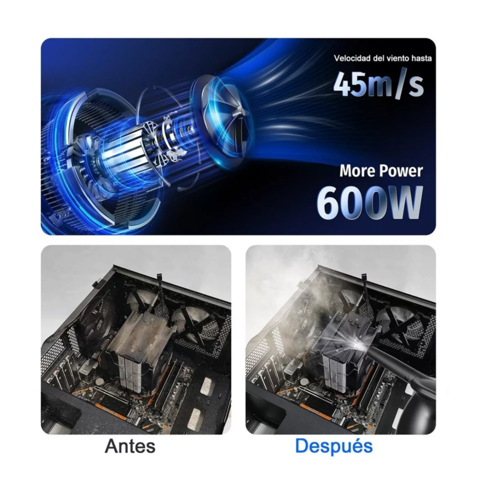 Foto 2 | Kit Plumero De Aire Limpiador Soplador Comprimido P/ Pc 600w Negro Belug