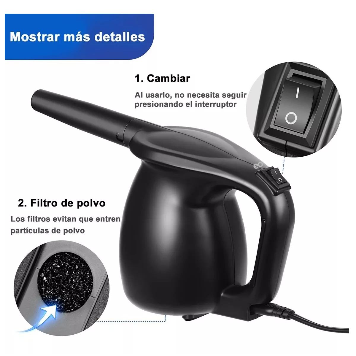 Foto 3 pulgar | Limpiador Soplador Aire Comprimido P/ Pc 600w Eo Safe Imports Esi-16003-1 Negro