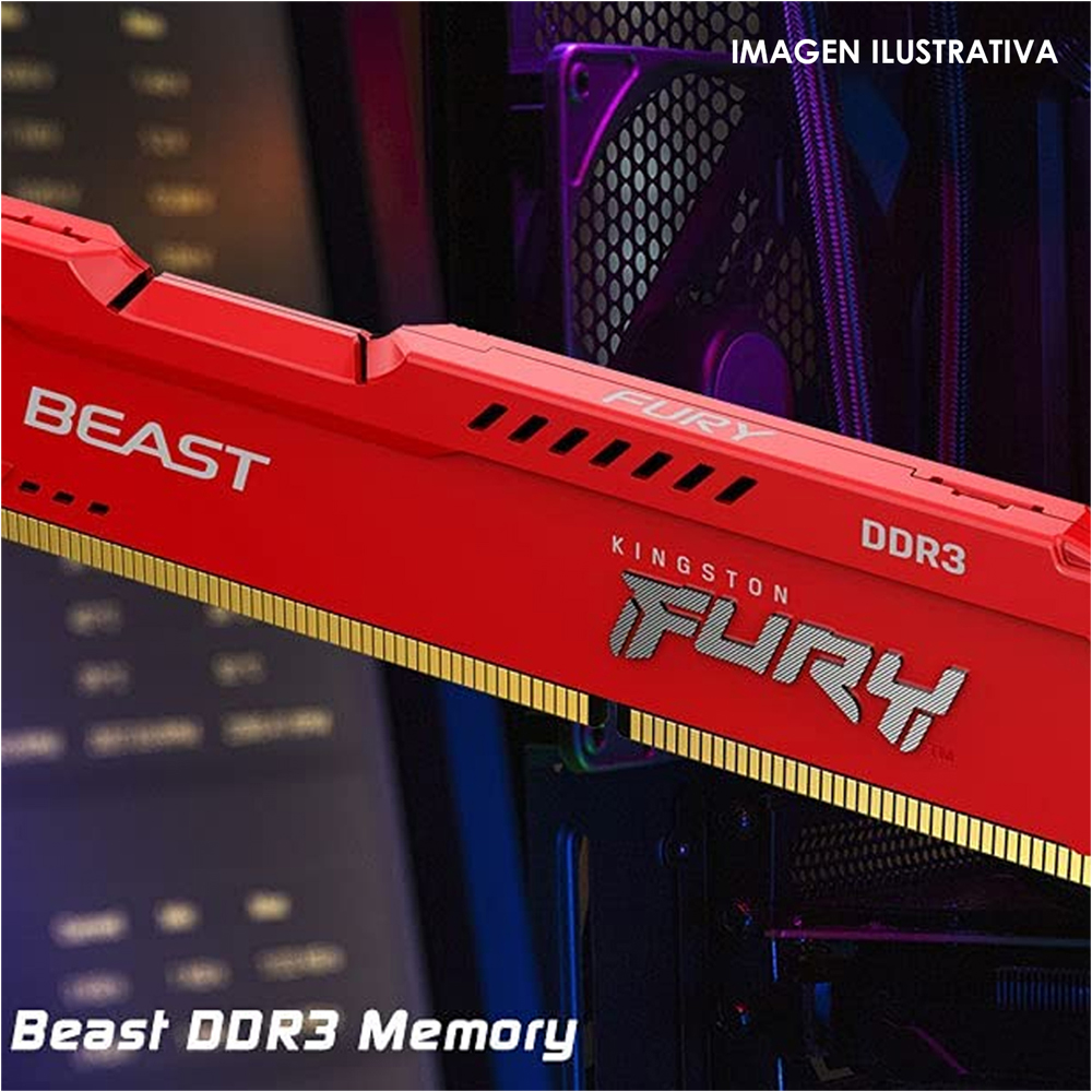 Foto 4 pulgar | Memoria Ram Ddr3 8gb 1600mhz Kingston Fury Beast Kf316c10br/8 color Rojo