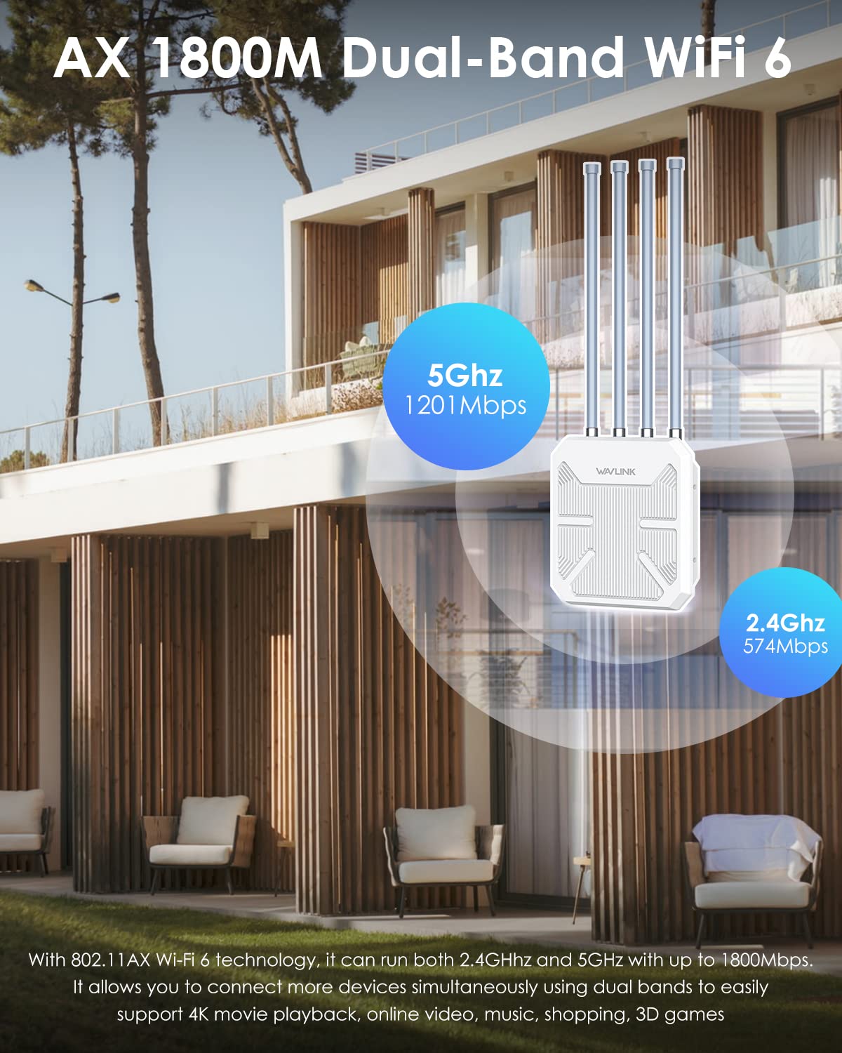 Foto 3 | Punto De Acceso Exterior Wavlink Ax1800 Wifi 6 Ip67 A Prueba De Agua - Venta Internacional.