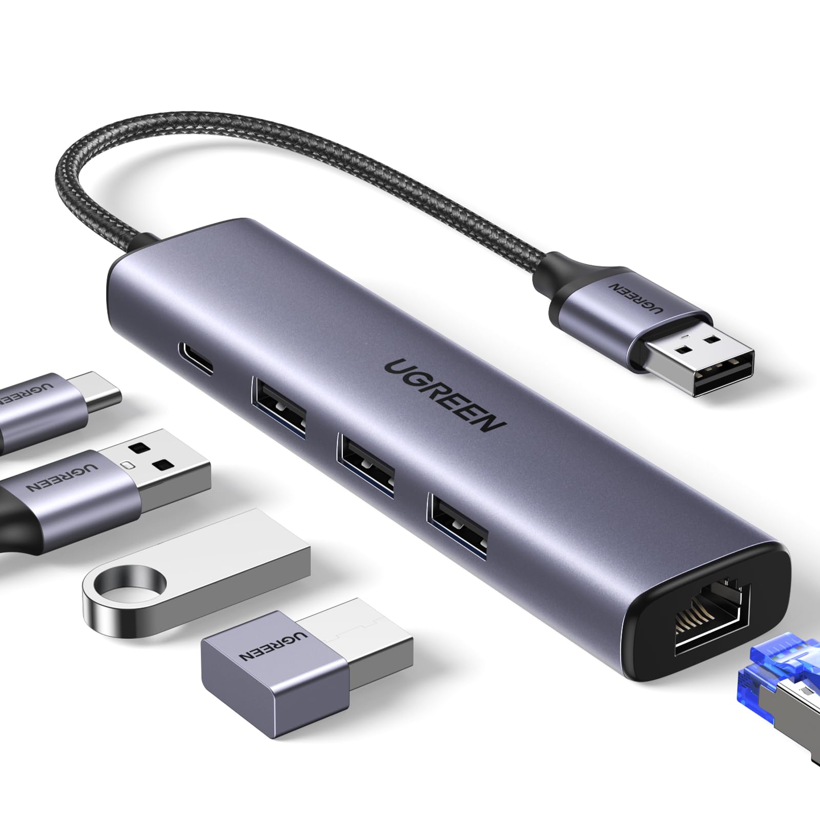Foto 2 pulgar | Adaptador Usb A Ethernet Ugreen Hub Usb 5 En 1 Con 3 Usb 3.0 - Venta Internacional.